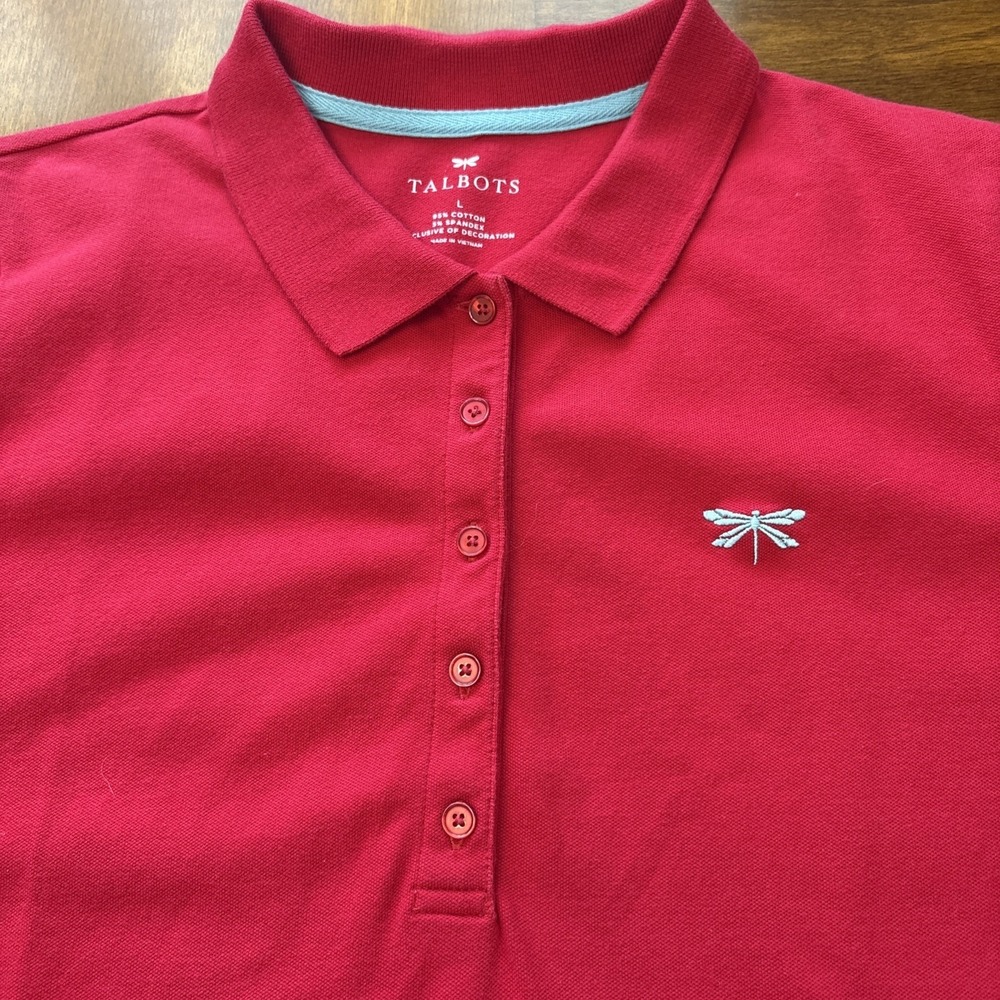 Talbots Women's L Red Polo Shirt Short Sleeve Stretch Knit - Picture 2 of 7